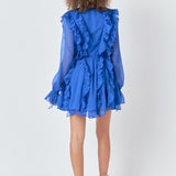 Long-Sleeve Ruffle Mini Dress