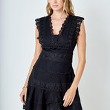 Plunging Neck Lace Trim Dress