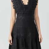 Plunging Neck Lace Trim Dress