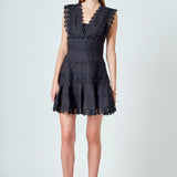 Plunging Neck Lace Trim Dress