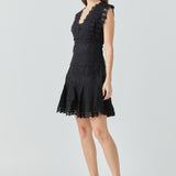 Plunging Neck Lace Trim Dress