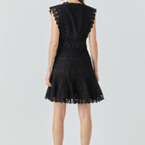 Plunging Neck Lace Trim Dress