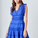 Plunging Neck Lace Trim Dress