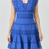 Plunging Neck Lace Trim Dress