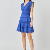 Plunging Neck Lace Trim Dress