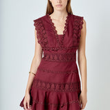 Plunging Neck Lace Trim Dress