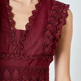 Plunging Neck Lace Trim Dress