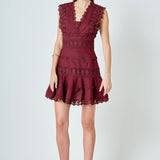Plunging Neck Lace Trim Dress