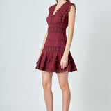 Plunging Neck Lace Trim Dress