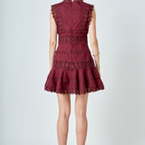 Plunging Neck Lace Trim Dress