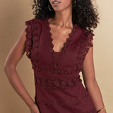 Plunging Neck Lace Trim Dress