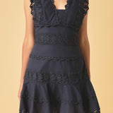 Plunging Neck Lace Trim Dress - Final Sale