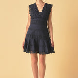 Plunging Neck Lace Trim Dress