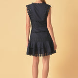 Plunging Neck Lace Trim Dress
