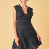 Plunging Neck Lace Trim Dress