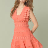 Plunging Neck Lace Trim Dress