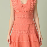 Plunging Neck Lace Trim Dress