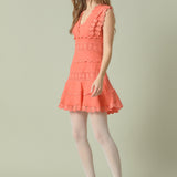 Plunging Neck Lace Trim Dress