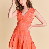 Plunging Neck Lace Trim Dress