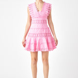 Plunging Neck Lace Trim Dress