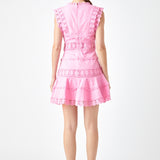 Plunging Neck Lace Trim Dress