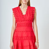 Plunging Neck Lace Trim Dress