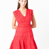 Plunging Neck Lace Trim Dress