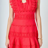 Plunging Neck Lace Trim Dress