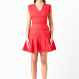 Plunging Neck Lace Trim Dress