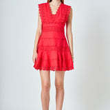 Plunging Neck Lace Trim Dress