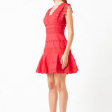 Plunging Neck Lace Trim Dress
