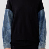 GREY LAB - Denim Combo Sleeve Sweater - SWEATERS & KNITS available at Objectrare