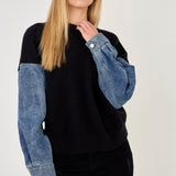 GREY LAB - Denim Combo Sleeve Sweater - SWEATERS & KNITS available at Objectrare