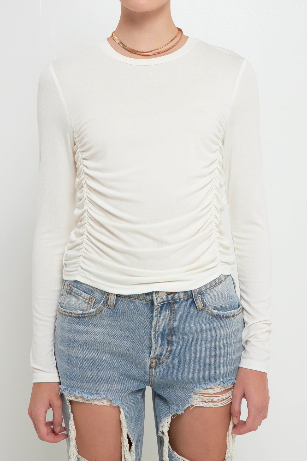 GREY LAB-Ruched Side Knit Top-TOPS available at Objectrare