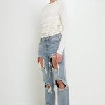 GREY LAB-Ruched Side Knit Top-TOPS available at Objectrare