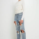 GREY LAB-Ruched Side Knit Top-TOPS available at Objectrare