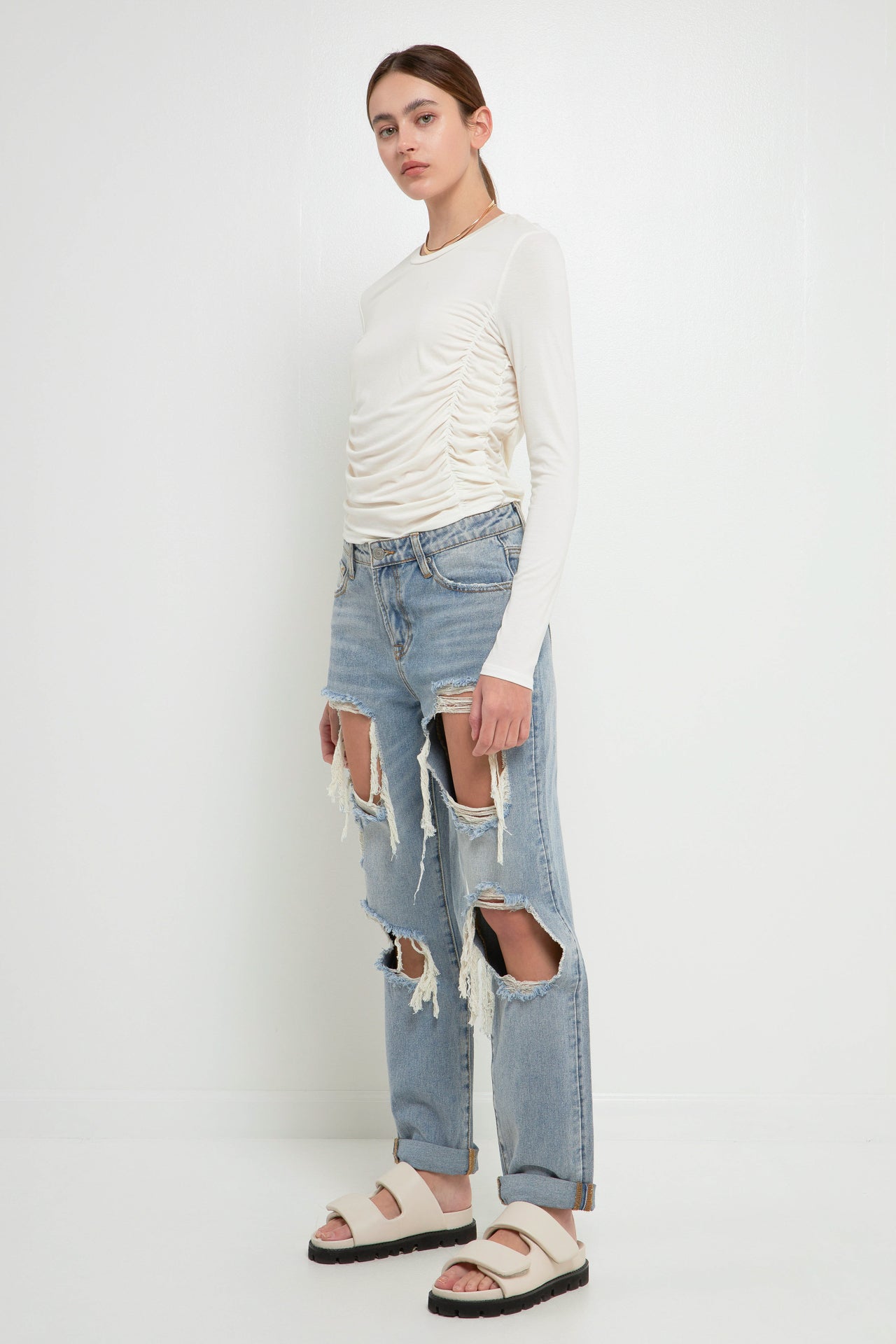 GREY LAB-Ruched Side Knit Top-TOPS available at Objectrare