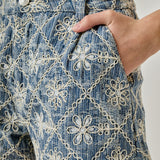 Floral Embroidered Denim Micro Shorts