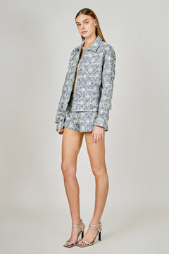 Floral Embroidered Denim Micro Shorts