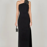 Flower Detail One Shoulder Knit Maxi Dress