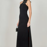 Flower Detail One Shoulder Knit Maxi Dress
