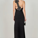 Flower Detail One Shoulder Knit Maxi Dress