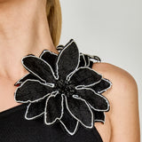 Flower Detail One Shoulder Knit Maxi Dress