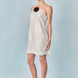 Aimee Sequined Halter Mini Dress with Florette