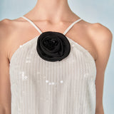 Aimee Sequined Halter Mini Dress with Florette