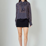 Polka Dot Neck Bow Top