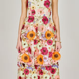 3D Floral Layered Midi Dress