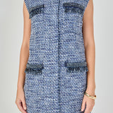 Tweed Mini Dress with Metallic Fringe