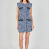 Tweed Mini Dress with Metallic Fringe