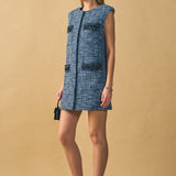 Tweed Mini Dress with Metallic Fringe